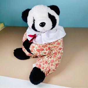 VTG Panda Bear 9” Ribbon Collar Poppies Plush PBC International Stuffed Animal